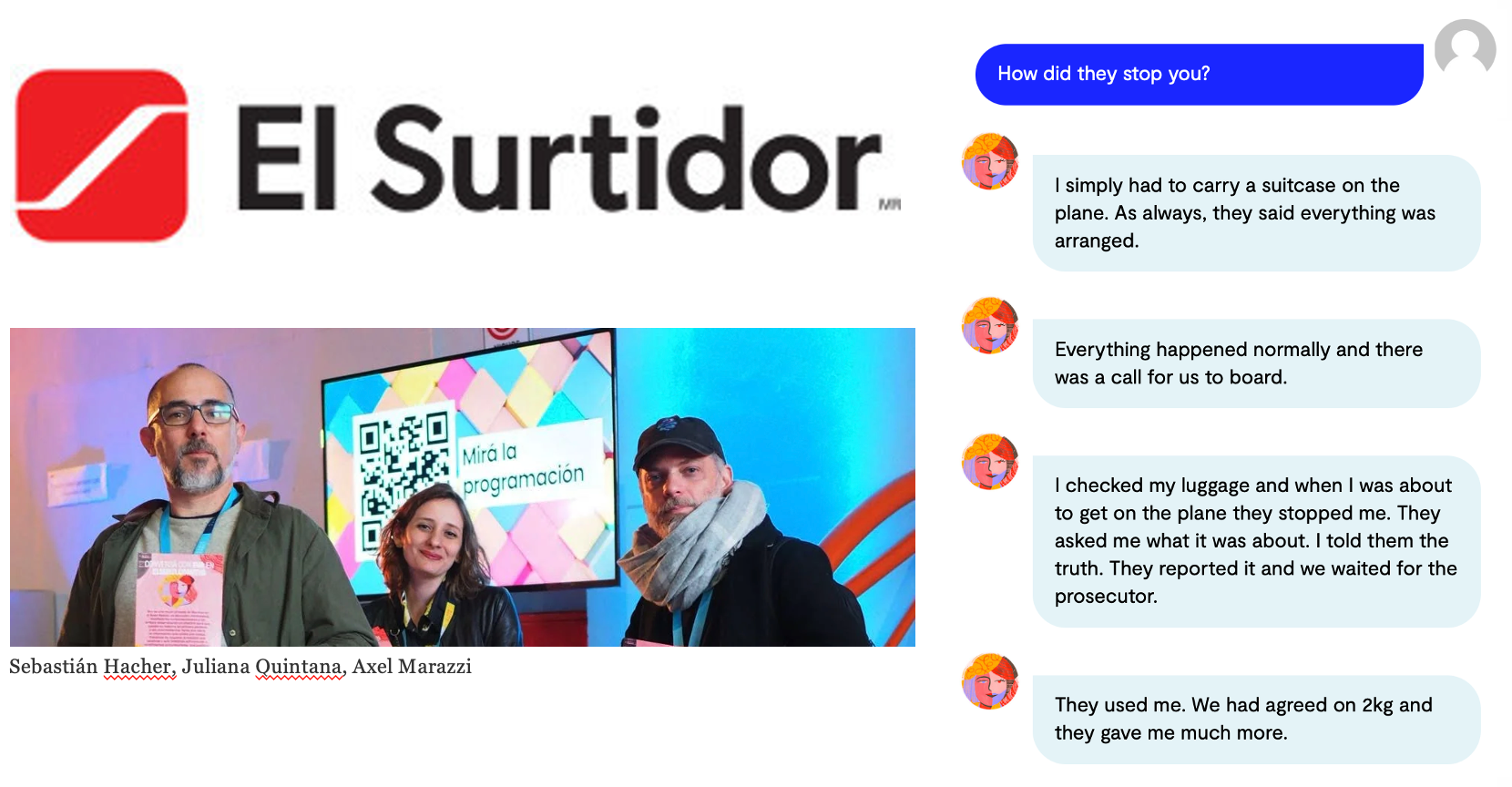 collage: screenshot of chatbot, logo, team who built tech