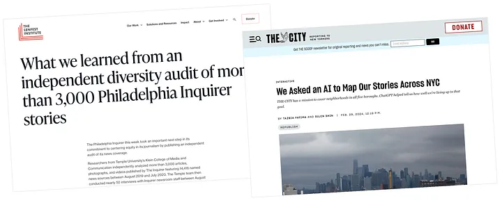 collage of two screenshots showing reports of content audits