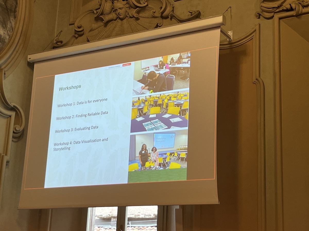 photo of a projected slide showing photos from community workshps