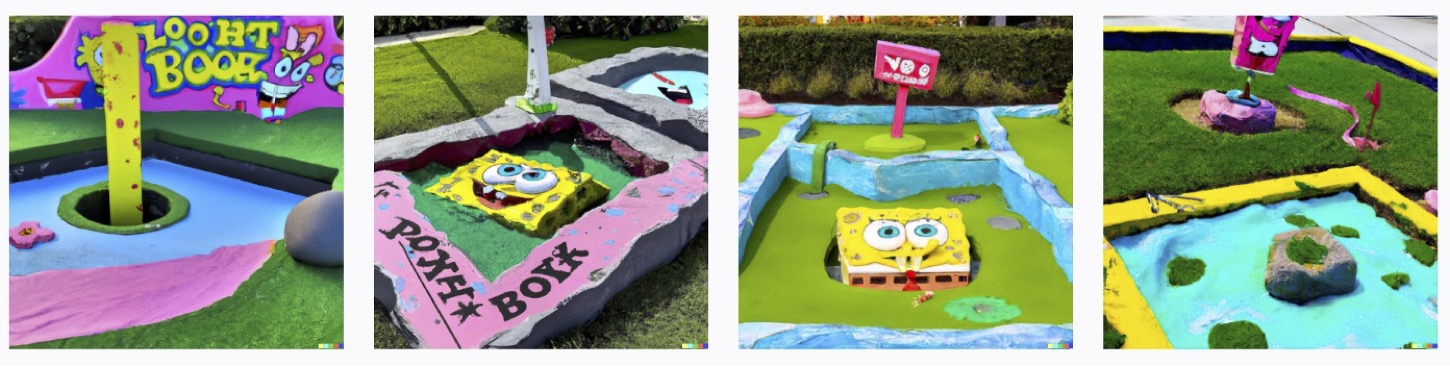 images generated by OpenAI's DALL·E 2 of SpongeBob themed holes