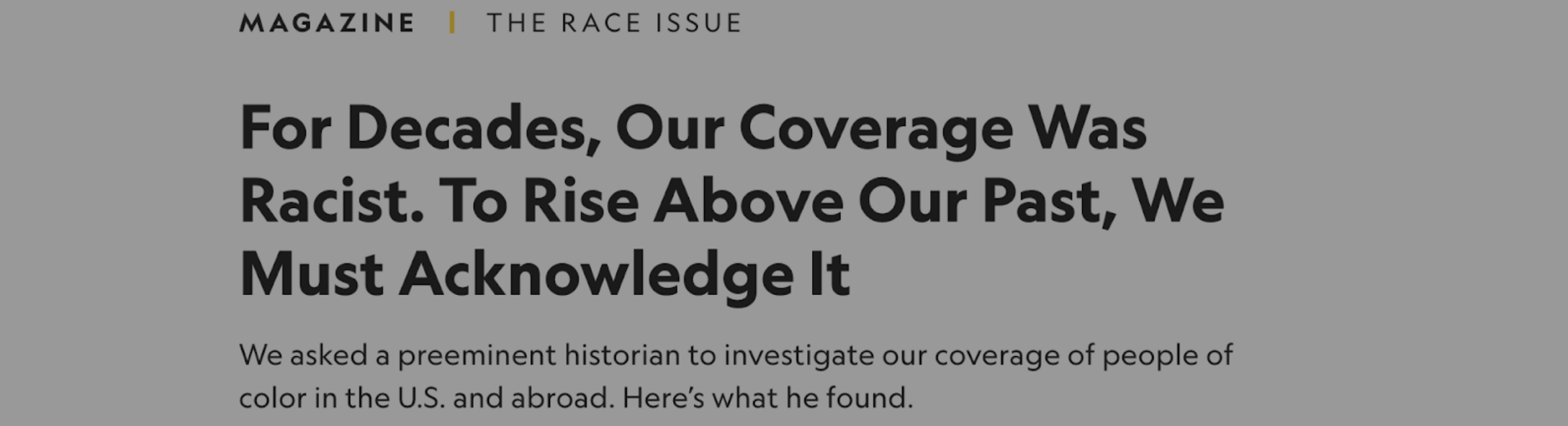 screenshot of National Geographic website with headline "For Decades, Our Coverage Was Racist. To Rise Above Our Past, We Must Acknowledge It."