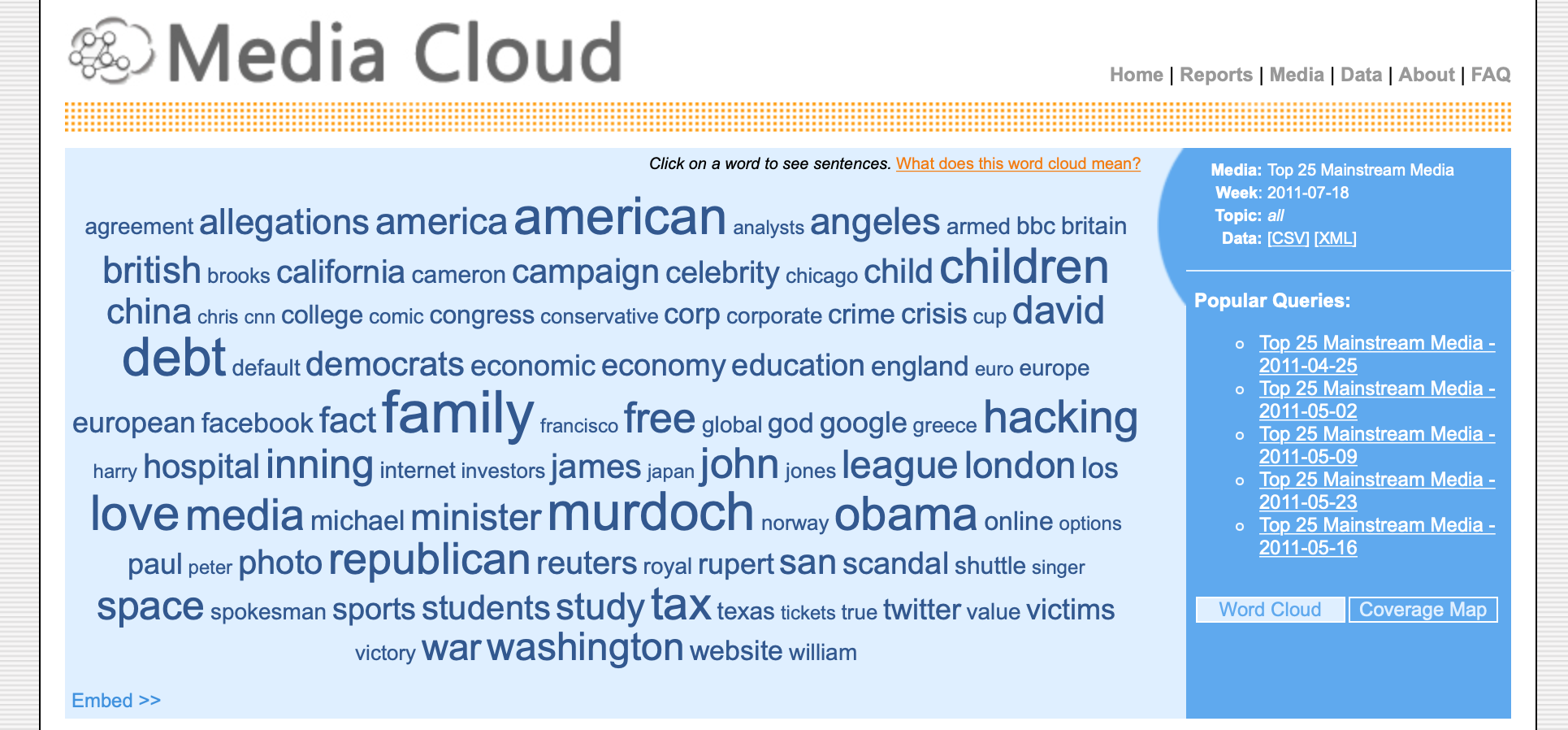 screenshot of word cloud on Media Cloud homepage