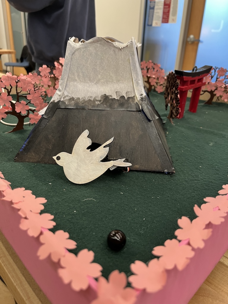 closeup of cherry blossom obstacle with a torii gate