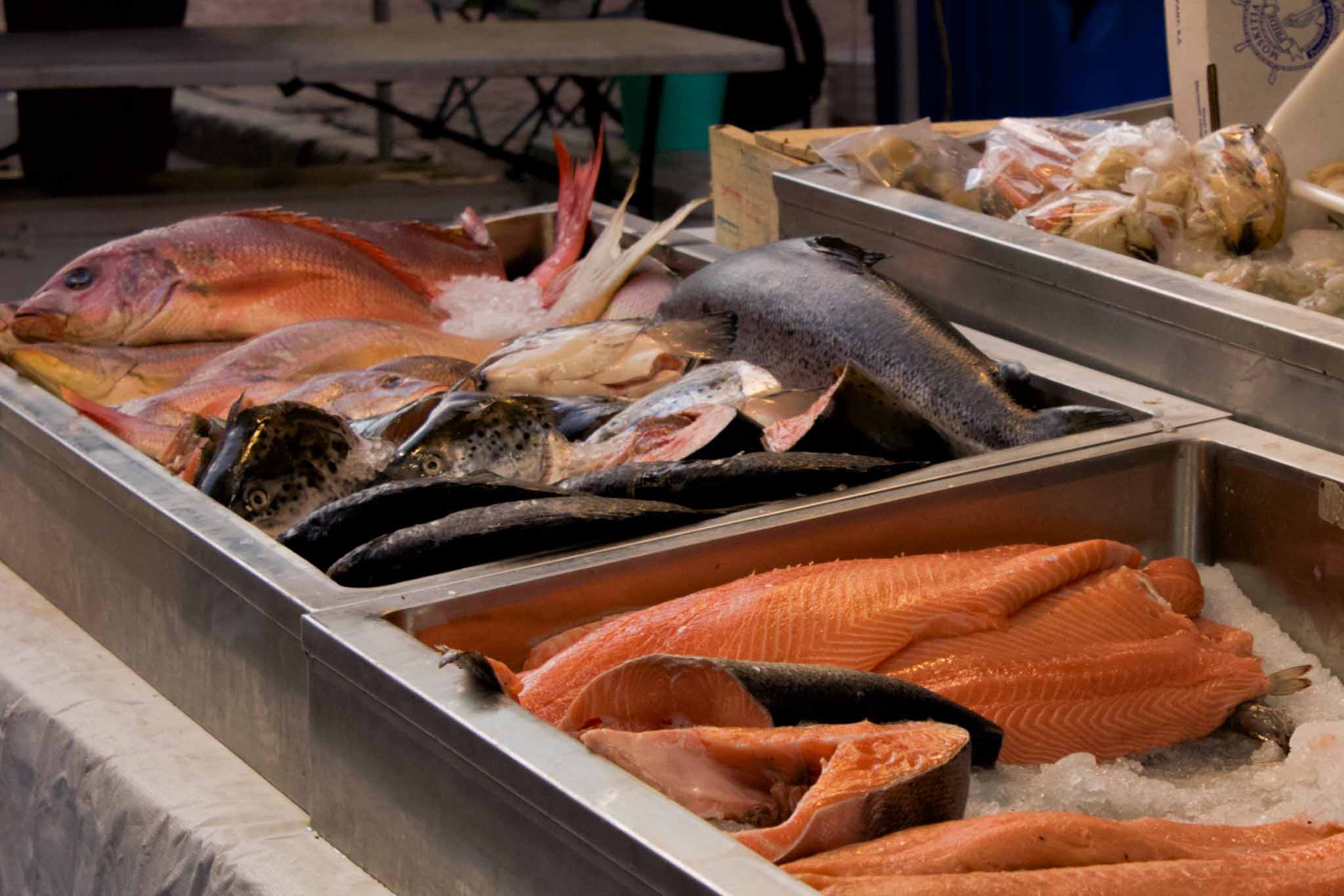 Different cuts of fish at fish market